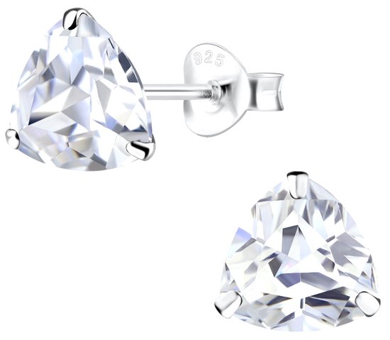 Joy|S - Zilveren driehoek oorbellen - 8 mm - trillion - zirkonia