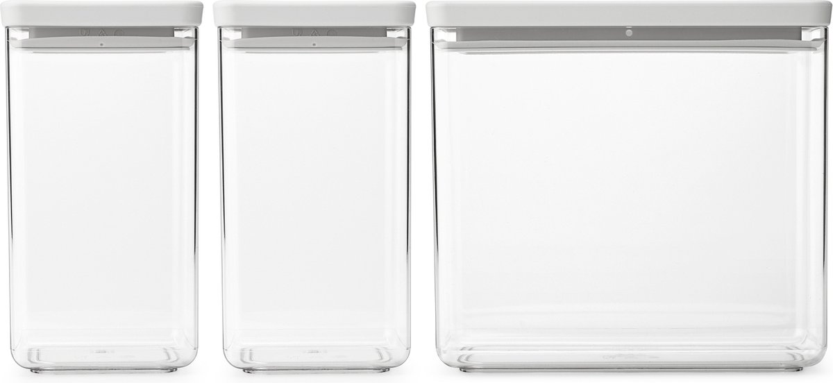 Brabantia Tasty+ Voorraadbussen - Stapelbaar - 1,6 + 1,6 + 3,5 l - Light Grey