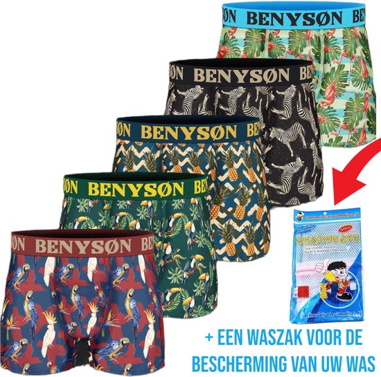 Benyson - Heren Boxershorts + Waszak - 5-Pack - Maat XXL - Zoo Edition - Viscose - Katoen
