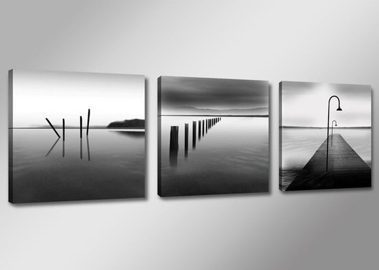 Peinture - Silent Water, Noir et Blanc, 150X50cm, 3 panneaux