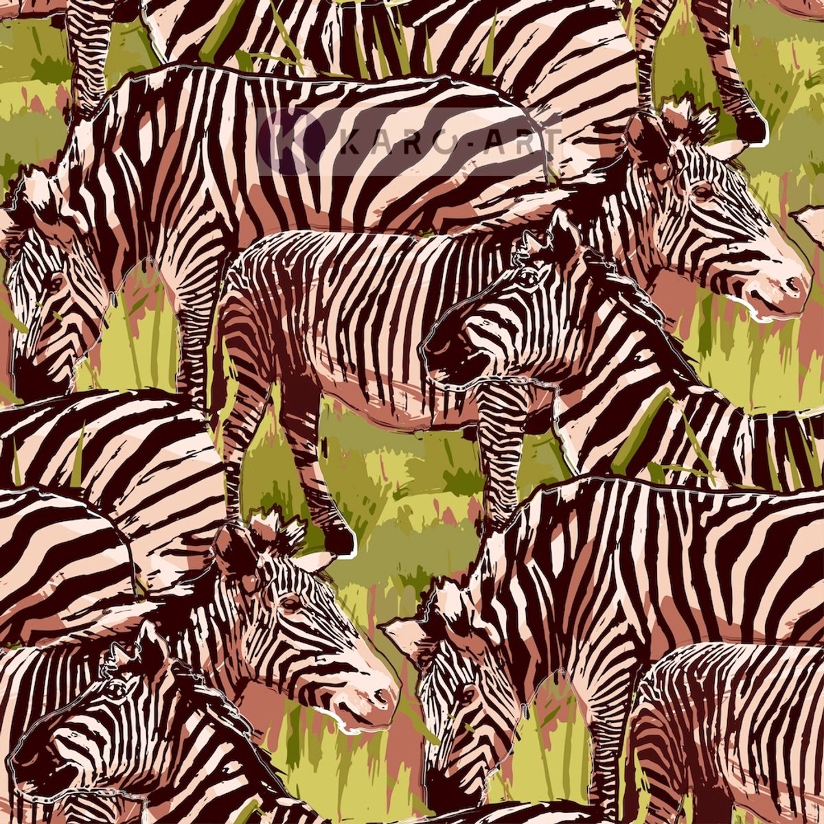 karo-art Schilderij - Zebra op de savanne, prachtige tekening op canvas geprint, Multikleur , 3 maten, Premium print