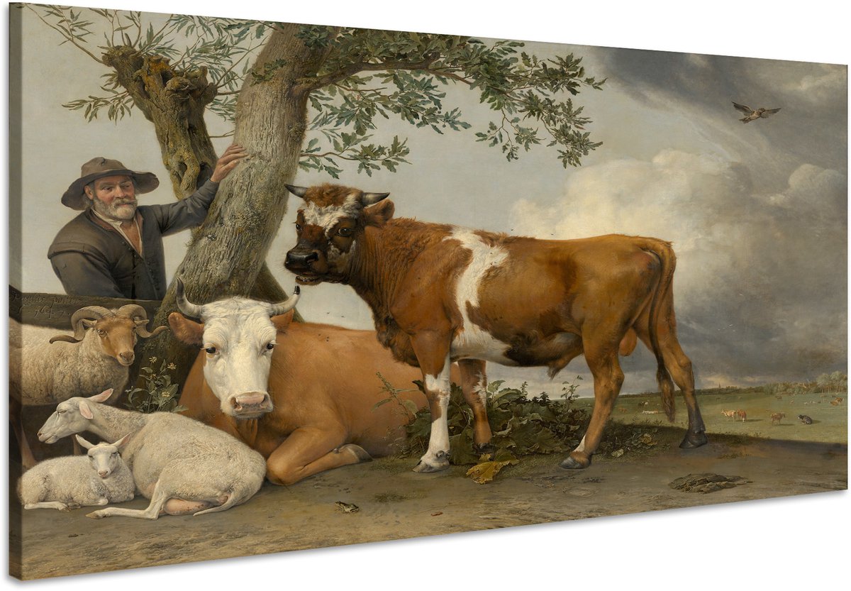 karo-art Schilderij Paulus Potter, De Stier, 1647, premium print Multikleur