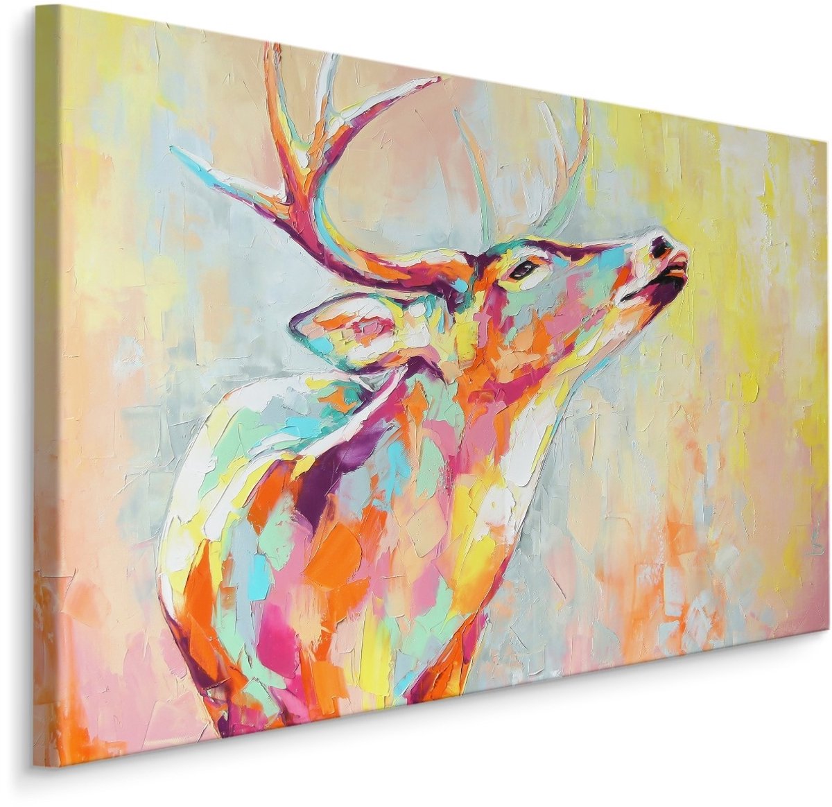 karo-art Schilderij - Kleurrijk hert (print op canvas), 4 maten, wanddecoratie Multikleur
