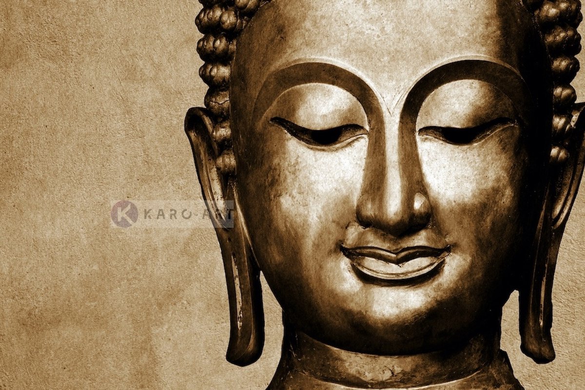 karo-art Schilderij - Bronzen Boeddha Multikleur