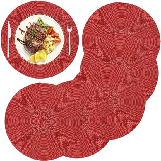 Set van 6 placemats, ovaal, gevlochten, katoen, wasbaar, hittebestendig, placemats voor bruiloft, keuken, diner (A, 50 x 35 cm