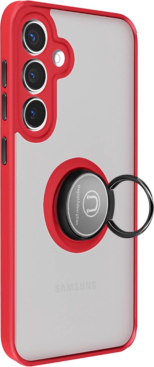 Avizar Case Geschikt voor Samsung Galaxy S24 Plus Metalen Ring Stand Functie, Rood