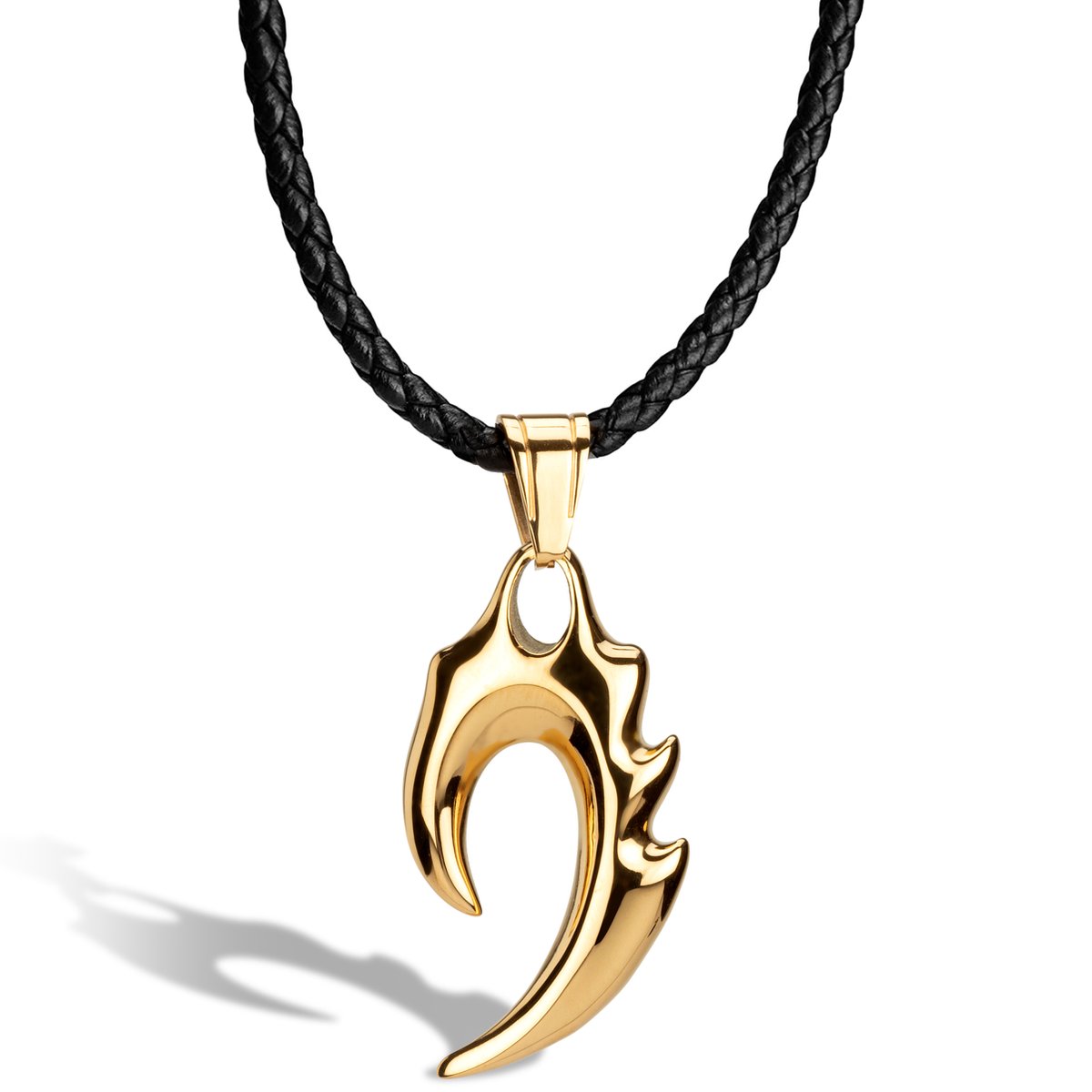 SERASAR Mannen Lederen Ketting [Flame] - Goud 50cm - Vriendje Cadeau Idee