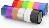 Duct Tape 12 Premium Diverse Kleur Packs 50MM x 9M x 11 Mil Inbegrepen Blauw Roze Geel Groen Oranje Rood Zwart Wit Bruin Zilver Paars (DT612)