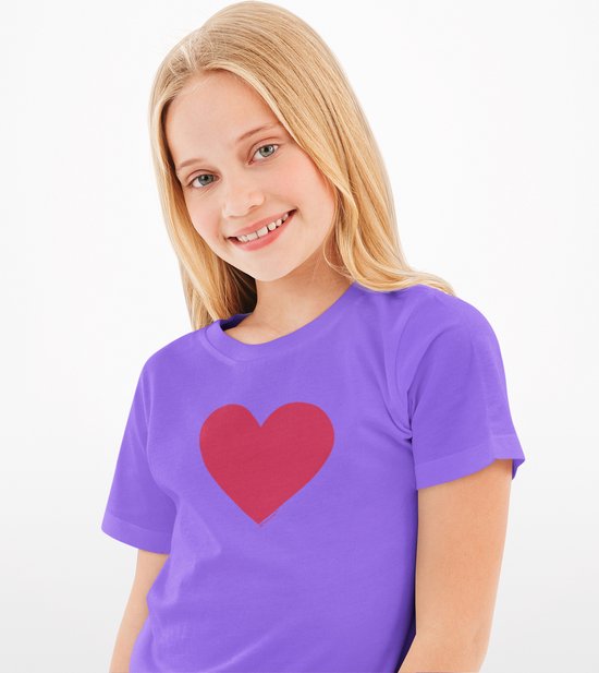 T-shirt voor meisjes met love hart | Paars | Rood | Maat 122