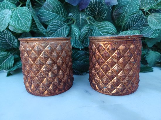 Set van 2 kaarsen in stijlvol glas bronskleurig 2x300g met afmeting Ø7.5cmx8cmH