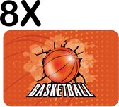 BWK Flexibele Placemat - Basketball Door de Muur - Oranje - Set van 8 Placemats - 45x30 cm - PVC Doek - Afneembaar