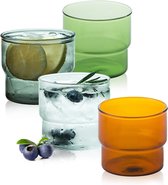 Kleurrijke drinkglazenset, 4-delige glazenset, waterglas, stapelbare glazen, drinkglazenset, outdoor sapglazenset, sapglazen, voor 4 personen van glas | 300 ml