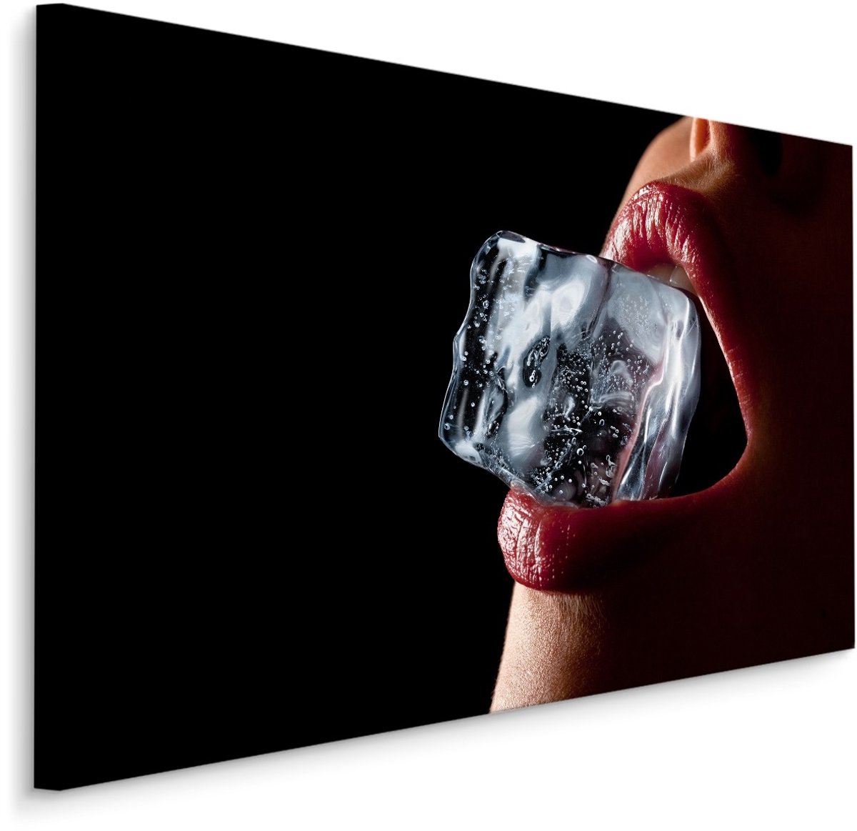 karo-art Schilderij - IJsblokje tussen lippen, premium print Multikleur