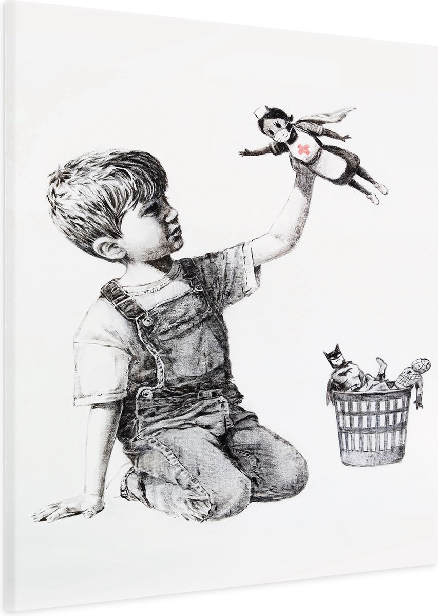 karo-art Schilderij - Banksy- Game Changer, gemaakt voor het verplegend personeel tijdens Covid, premium print, wanddecoratie Multikleur