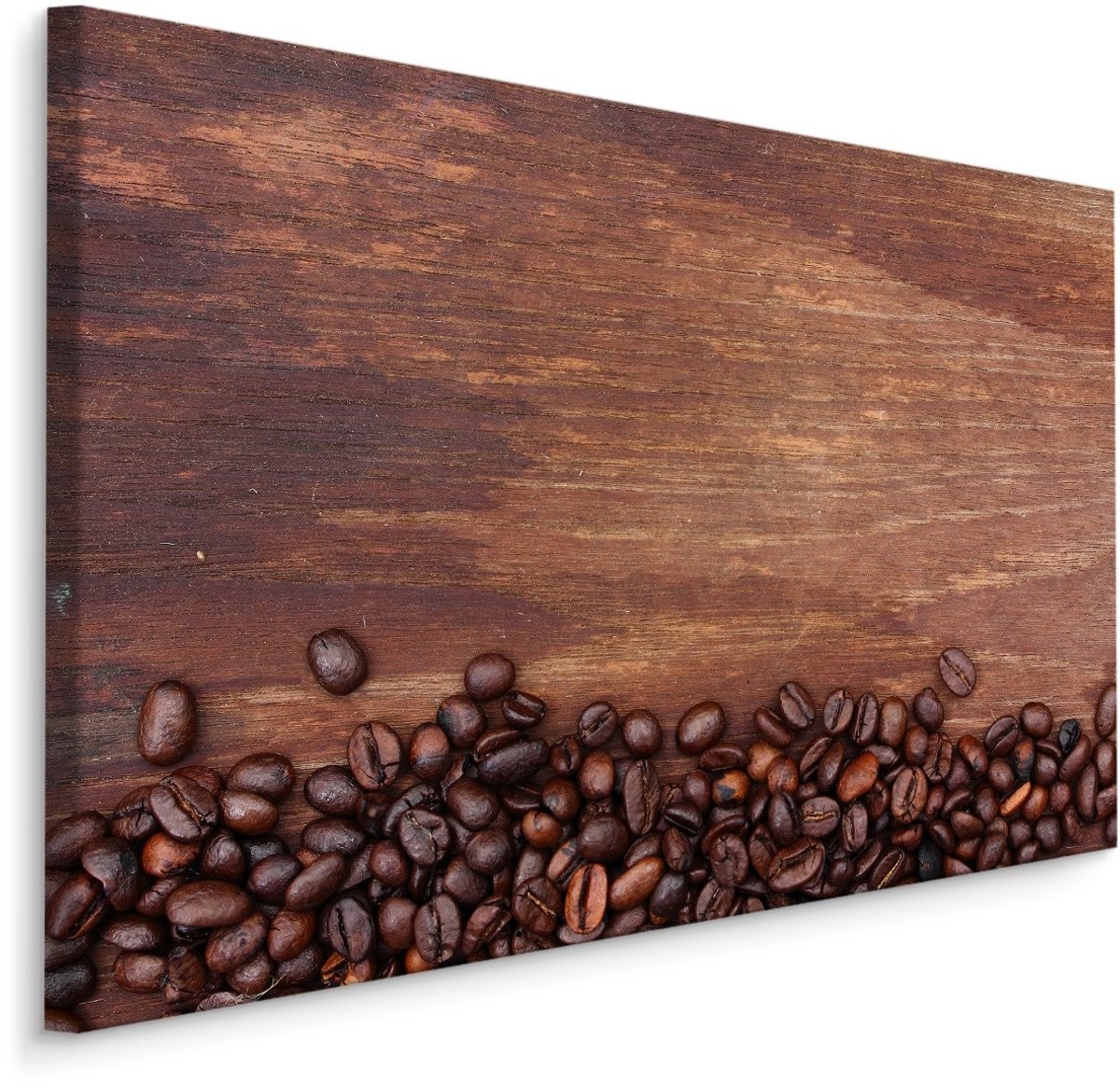 karo-art Schilderij - Koffiebonen op een Houten Achtergrond, Print op Canvas Multikleur