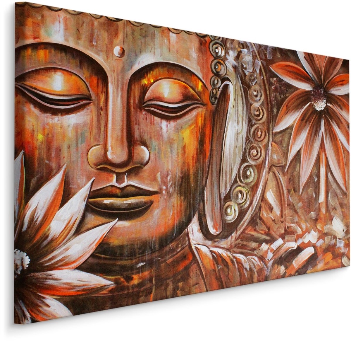 karo-art Schilderij - Boeddha met Bloemen, Spiritueel, Premium Print Multikleur