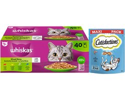 Whiskas & Catisfactions kattenvoeding - mix natte voeding en snacks met zalm - 6180g