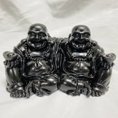 Vriendschaps Boeddha Twee Happy Boeddha's omhelzend 17.5cm Zwart Feng Shui
