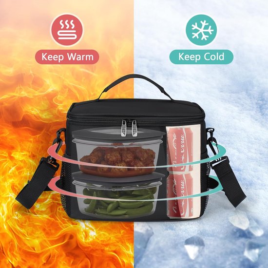 Lunchtas 8,6 liter, geïsoleerde en lekvrije koeltas, thermische lunchtas met verstelbare schouderband, voor werk, school, picknick, zwart van TaoXiang — afbeelding 5