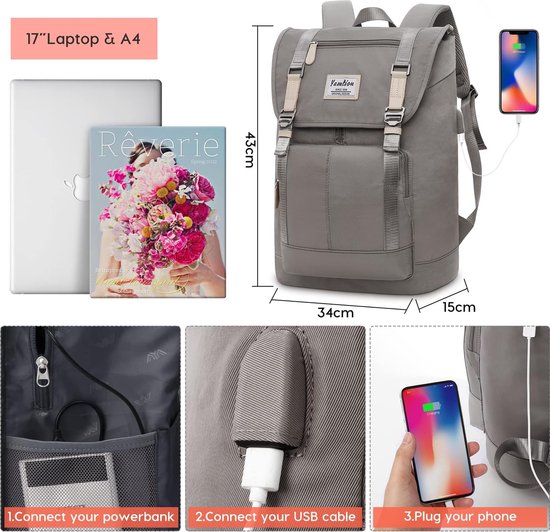 Vrouwen Rugzak 17.3 Laptop voor Werkreizen, Boekentas