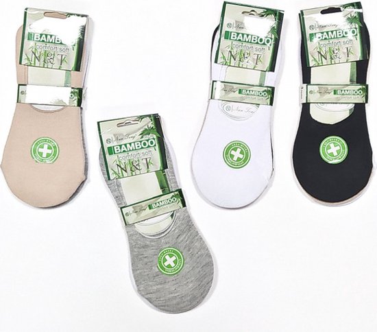 9 paires de chaussettes baskets invisibles en bambou blanc, gris, beige et noir taille 39-41 antibactériennes