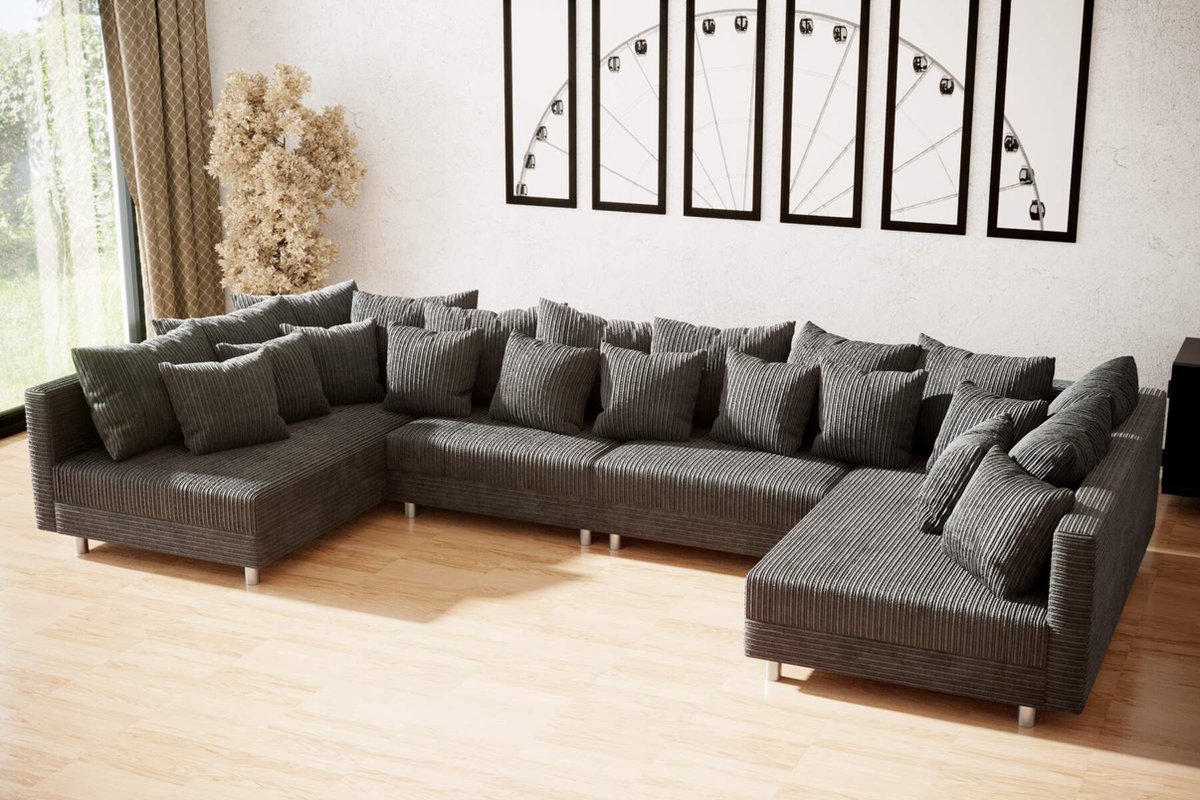 hoekbank denver xxl- corduroy donkergrijs- zonder poef (hocker) - hoeksalon denver wooneiland- seatsandbeds