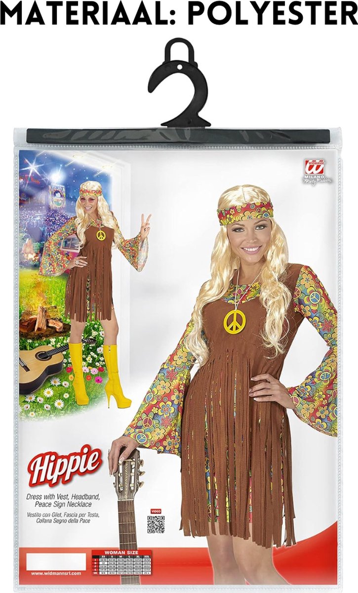 Hippiekostuum voor dames, jaren '60 vintage stijl, hippie-accessoires, kostuums voor carnaval, volwassenen, discothecaparty, rok, disco, poncho, haarband, vredesketting