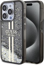 Guess Liquid Glitter Gold Stripe Back Case - Apple iPhone 15 Pro Max (6.7") - Zwart