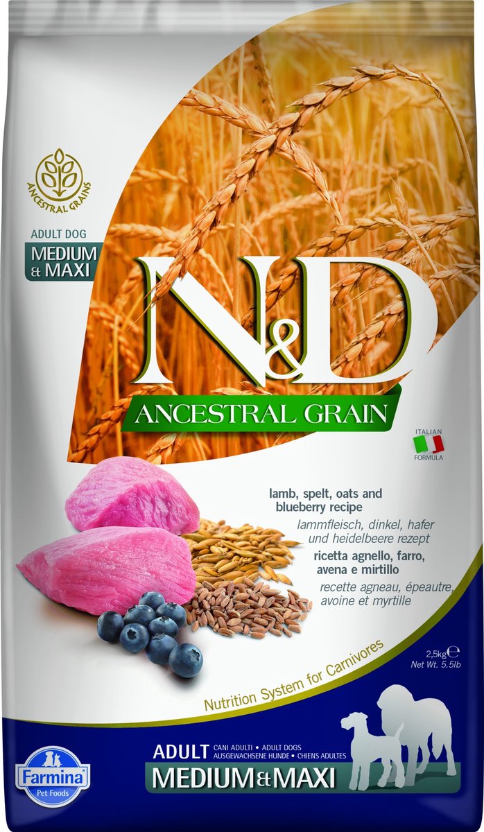 N&D N&D Ancestral Grain hondenvoeding Lam medium/maxi 2,5 kg