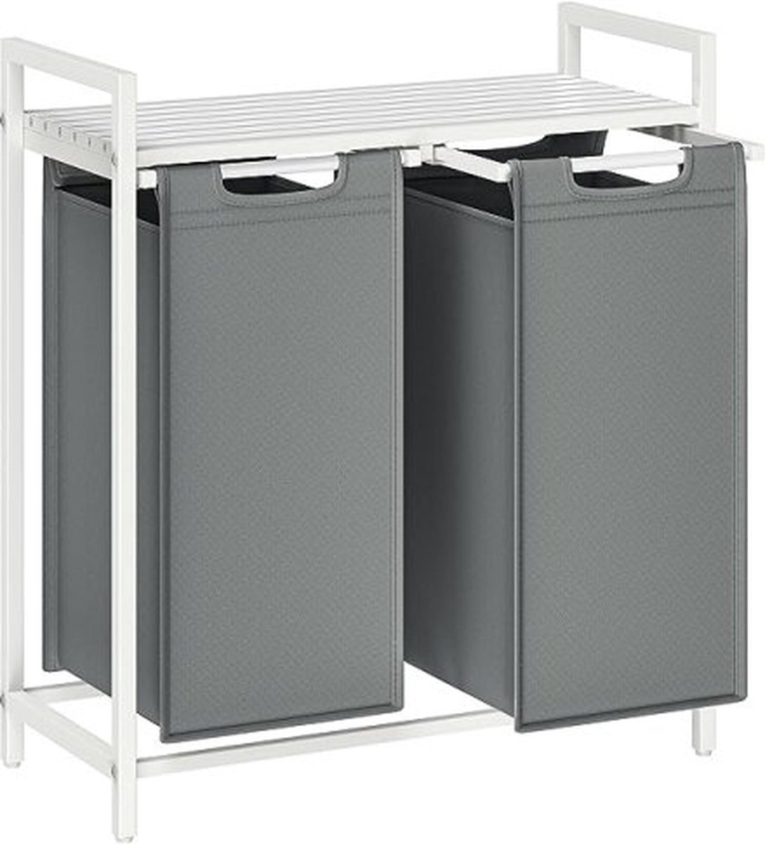 Goedkoopste Wasmand, vuile wasmand met 2 compartimenten en 2 verwijderbare Oxford Fabric Pockets Workop, metalen frame – 2 x 46 liter, 73 x 33 x 72 cm, wit en lichtgrijs