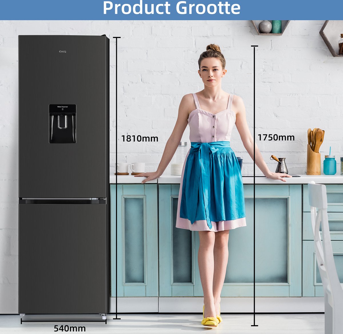 CHiQ CBM250NEBD - Koel-Vriescombinatie - 250L - No Frost - Waterdispenser - Inverter Compressor - Supervriezen - 39dB - 12 jaar garantie op compressor - Energieklasse D — afbeelding 6
