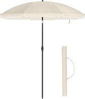 Strandparasol Diameter 200 Cm Parasol Uv-Bescherming Tot Upf 50+ Opvouwbare Zonbescherming Draagbare Glasvezel Paraplu-Ribben Beige