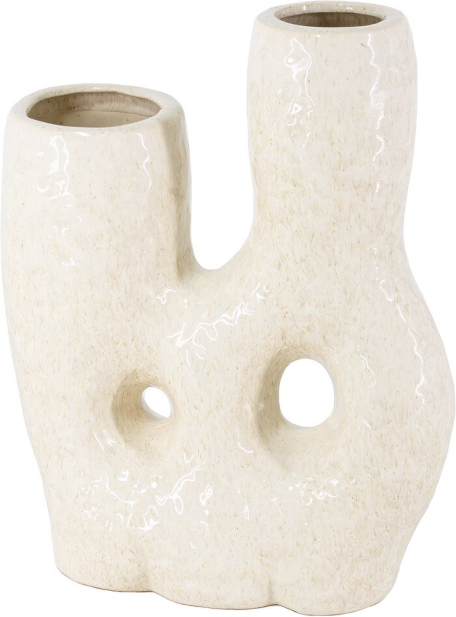 homebound by ky Aardewerk vaas donut beige | 24x10,5x31cm | bloemenvaas aardewerk
