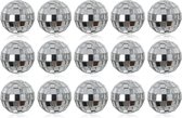 15 stuks kleine spiegel discobal 3 cm 1.2 inch diameter, kerstbal ornamenten, taart partij podium decoratie bal, disco spiegel reflecterende bal (zilver)