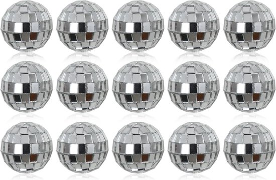 15 stuks kleine spiegel discobal 3 cm 1.2 inch diameter, kerstbal ornamenten, taart partij podium decoratie bal, disco spiegel reflecterende bal (zilver)