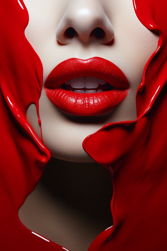 Rode Lippen Poster - Lippenstift - Make up - Rood - posters - formaat 50x70cm - Wanddecoratie - S1800MW