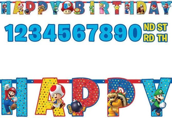 Super Mario Bros leeftijd slinger happy birthday 3,2 mtr.
