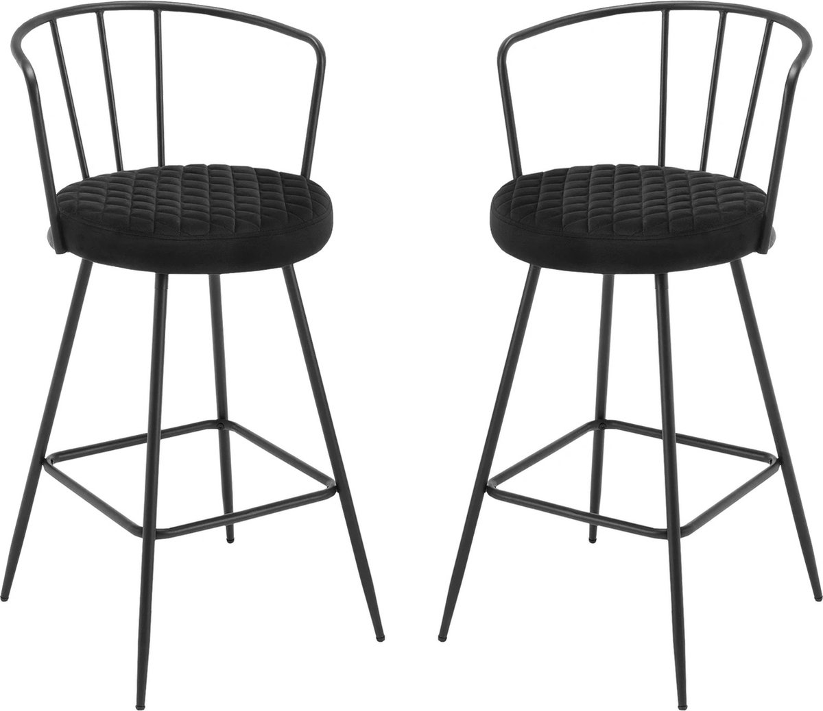 Barkrukken set van 2 - Fluwelen barkrukken - barkrukken met rugleuning - Zwart - 94cm
