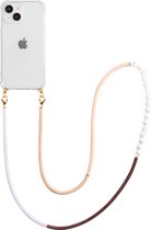Casies hoesje geschikt voor Apple iPhone 15 met koord - Parel kralen mix ketting - long size - crossbody - Cord Case Pearl