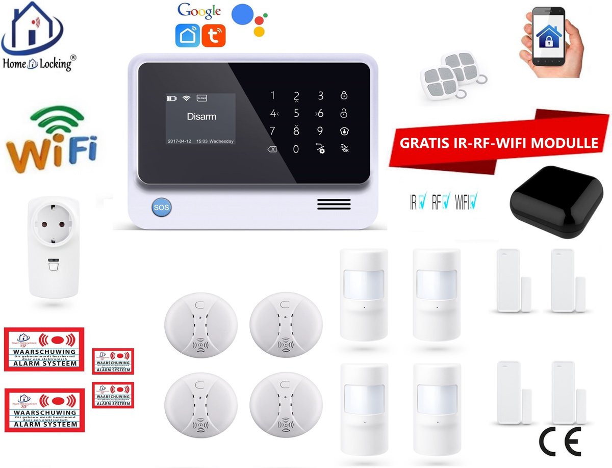 Home-Locking draadloos smart alarmsysteem wifi,gprs,sms en kan werken met spraakgestuurde apps. AC05-4