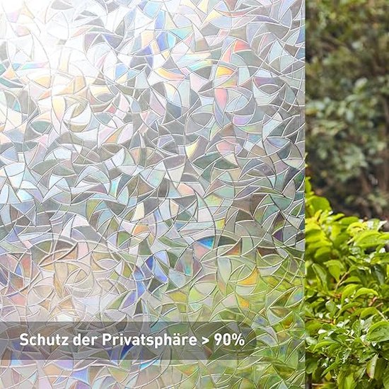 Cinbee 3D raamfolie, kleurrijk, zelfklevend, ondoorzichtig, zichtwerende folie, regenboog, raam, decoratieve folie, transparant - breukglas, 75 x 200 cm