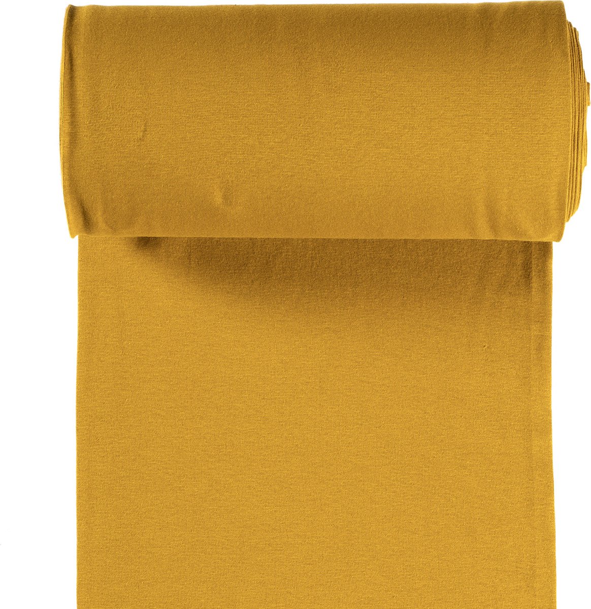 Boordstof Uni Rondgebreid 35 cm per Meter – Oker Geel – Elastische Boordstof voor Mouwen, Hals & Taille