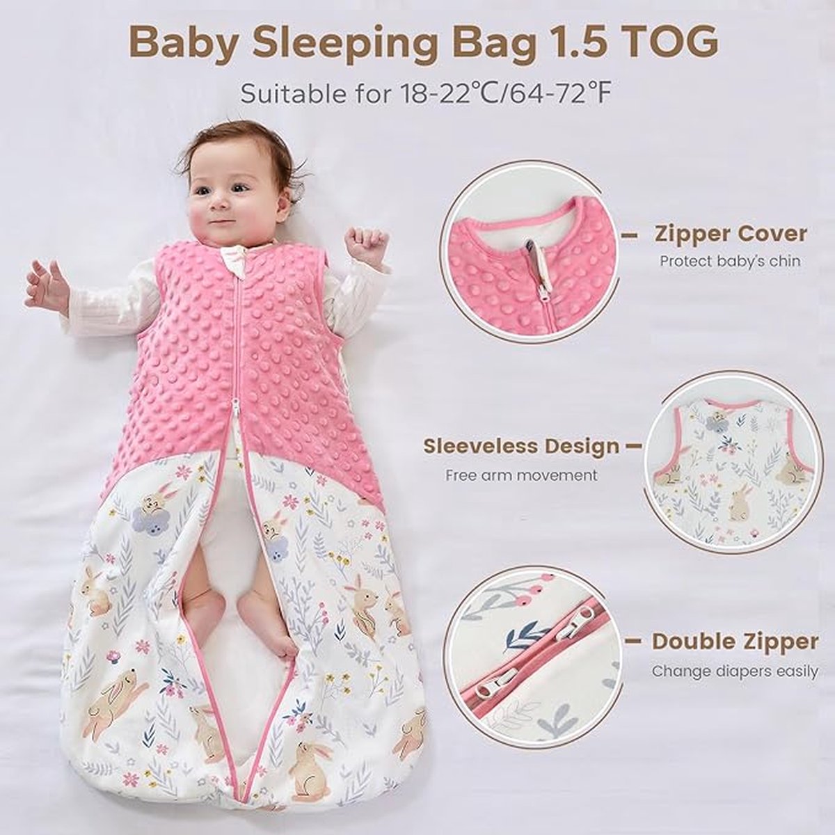 ademend 100% katoen mousseline zachte inbakerdeken | Unisex slaapzak voor babymeisjes en jongens M(6-12 Maanden)