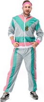Original Replicas - Jaren 80 & 90 Kostuum - 80s Retro Trainingspak Salmon Spritz - Man - Groen, Roze, Grijs, Multicolor - XXL - Carnavalskleding - Verkleedkleding