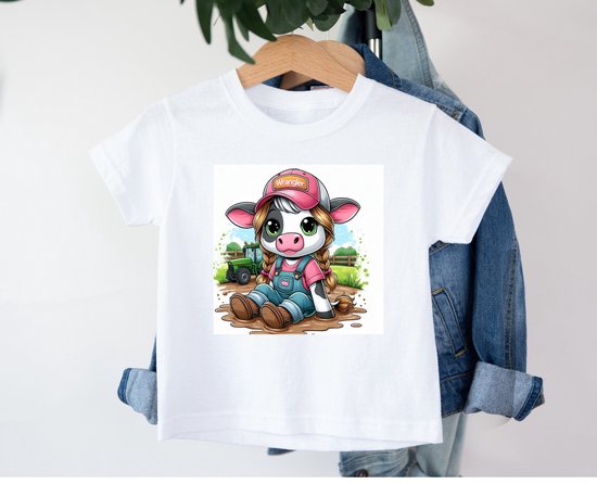 Kinder T-shirt met vrolijke print -boeren - tractor- wrangler -koeien -dieren - boy -girl - cow 6