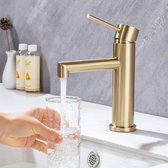 Robinet de lavabo doré, mitigeur de salle de bain avec bec hauteur 105 mm, robinet de lavabo avec barboteur amovible, or mat