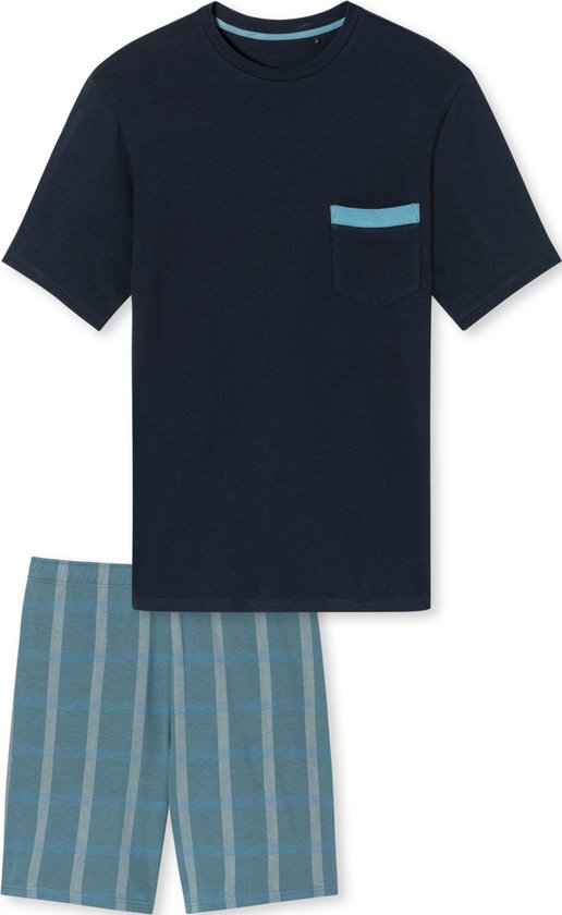 SCHIESSER Comfort Nightwear pyjamaset - heren pyjama short organic cotton ruitjes admiral - Maat: 4XL