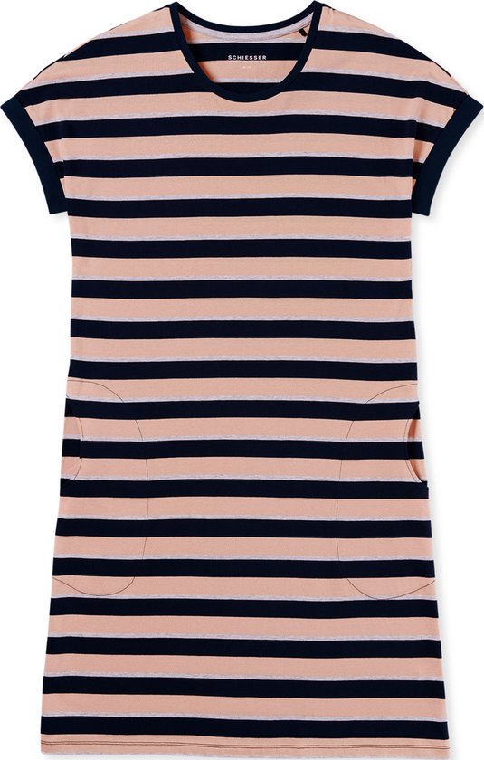 SCHIESSER Casual Essentials T-shirt - chemise de nuit pour femme manches courtes rayures multicolore - Taille : 40