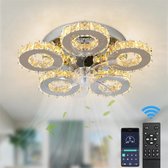 LuxiLamps- 5 Ringen Crystal Plafondlamp - Plafondventilator - Smart Lamp - Met Dimmer - 6 Standen Ventilator