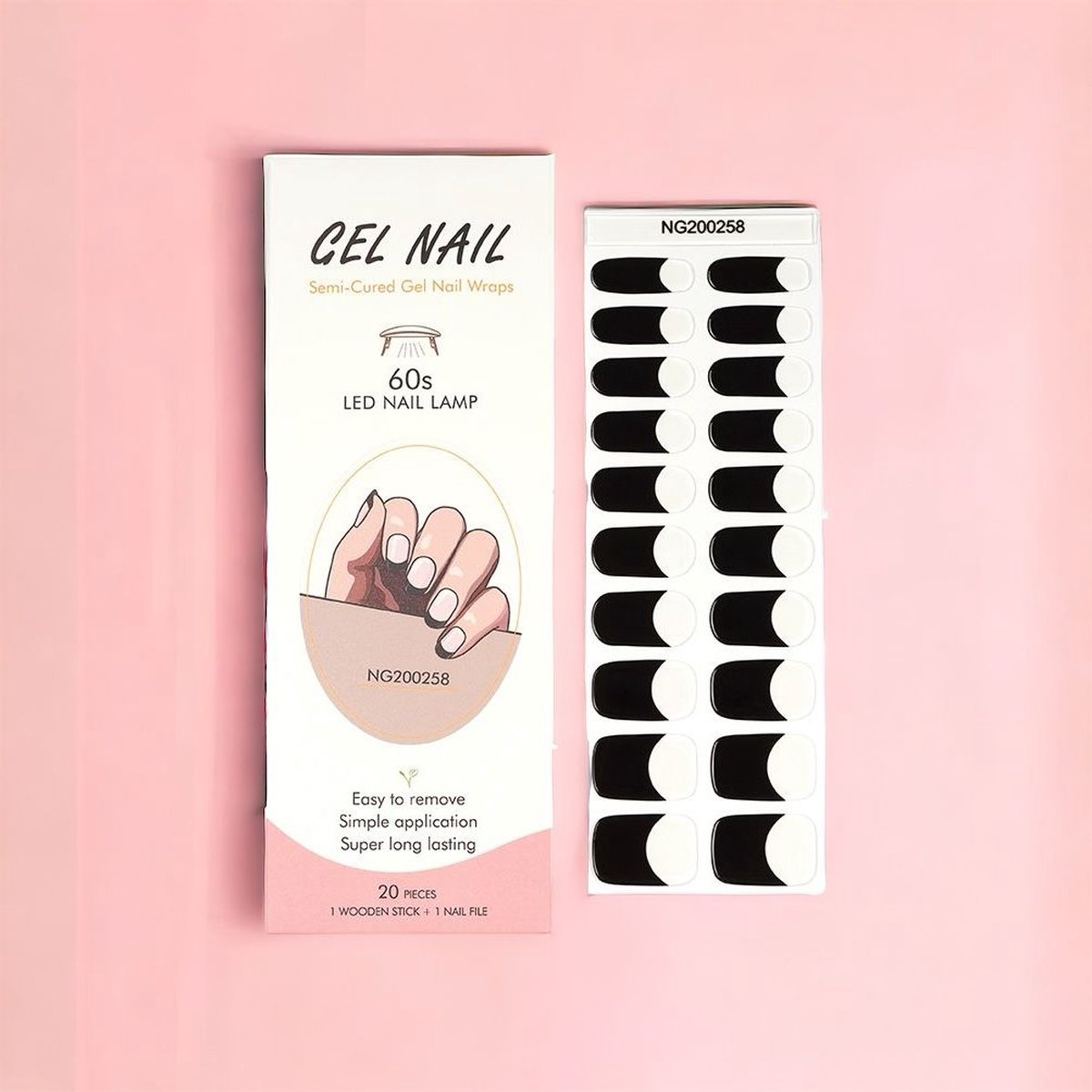 NailGlow - Gel Nagel Wraps - Zwart/Neutraal - Gel Nagel Stickers - Nail Wraps -Bij elke 2 pakjes die je besteld ontvang je een gratis Nagelriemolie pen t.w.v €7,85! - Gel Nail Wraps - Gel Nail Stickers - Nail Art - Nail Foil